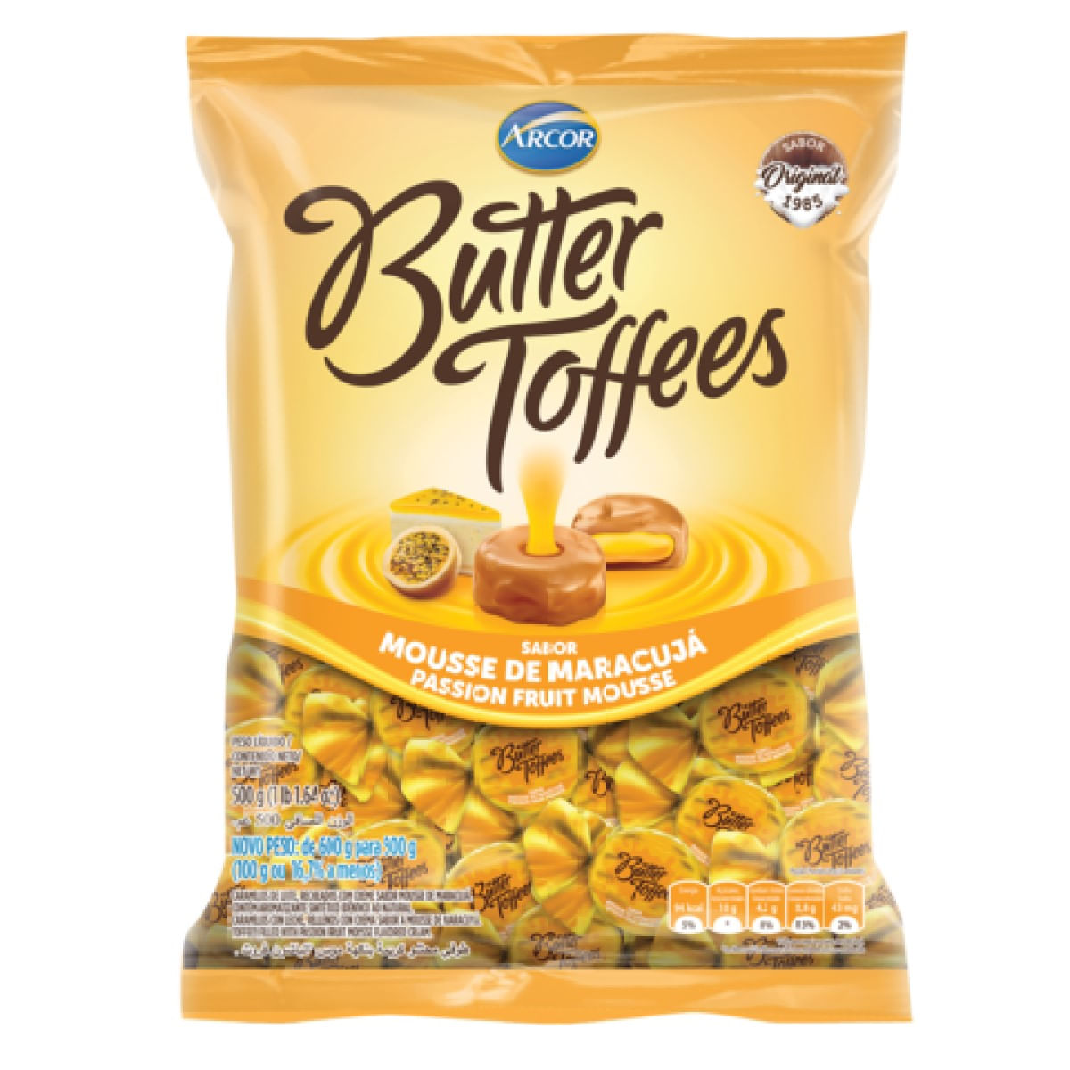 Bala Mastigável de Maracujá Arcor Butter Toffees 500 g