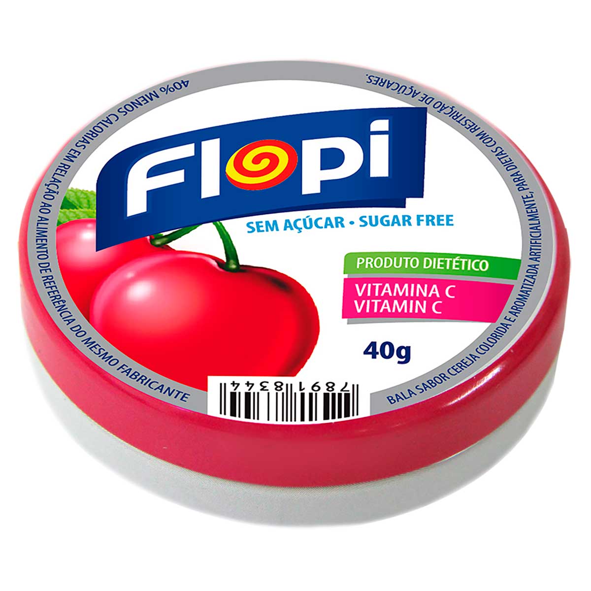 Bala sem Açúcar Sabor Cereja Flopi 40g