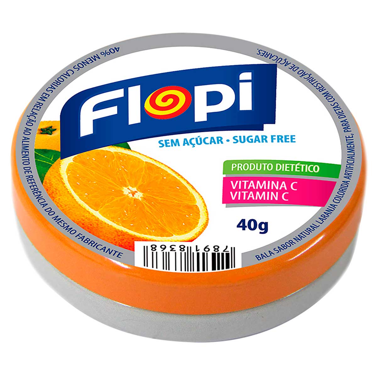 Bala sem Açúcar Sabor Laranja Flopi 40g