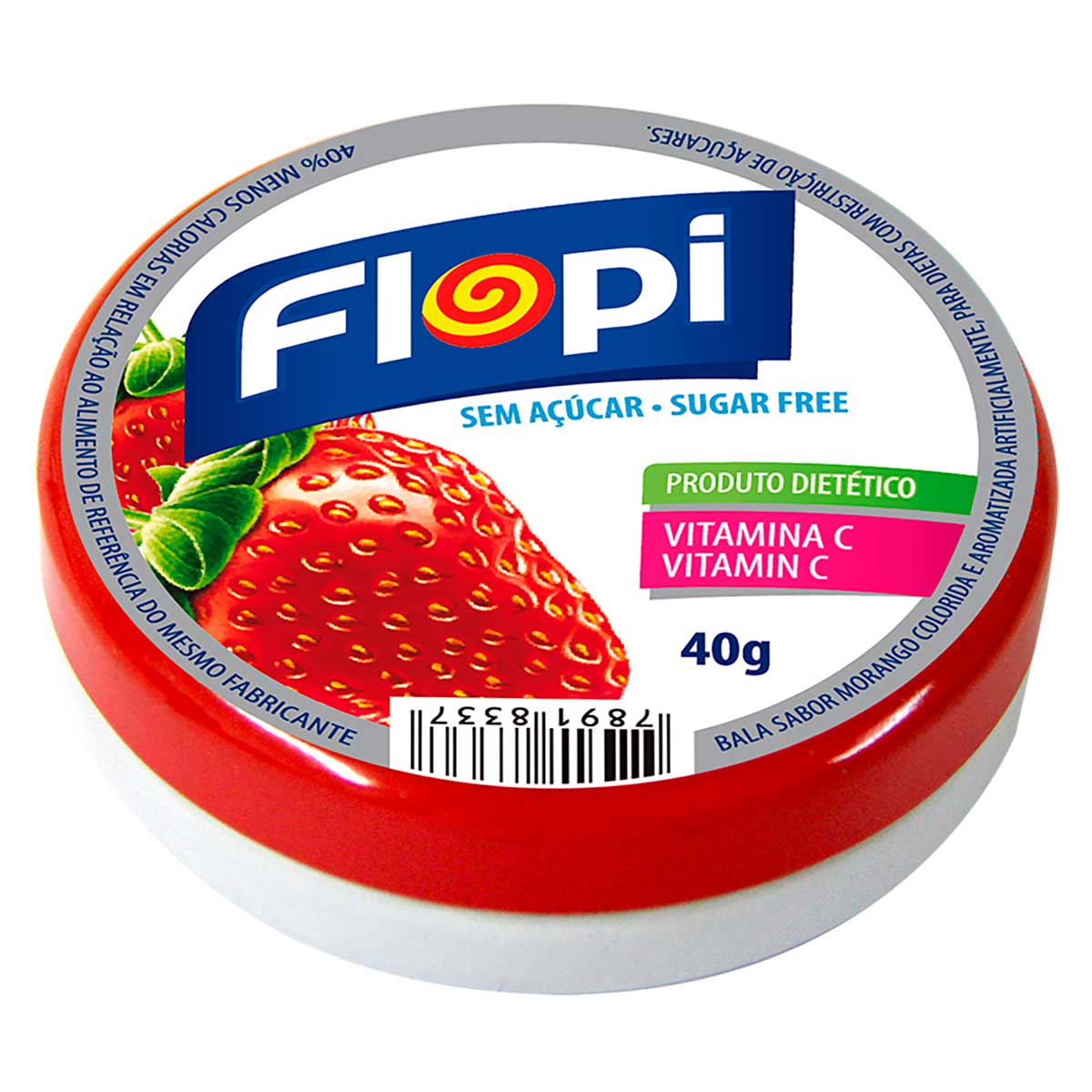 Bala sem Açúcar Sabor Morango Flopi 40g