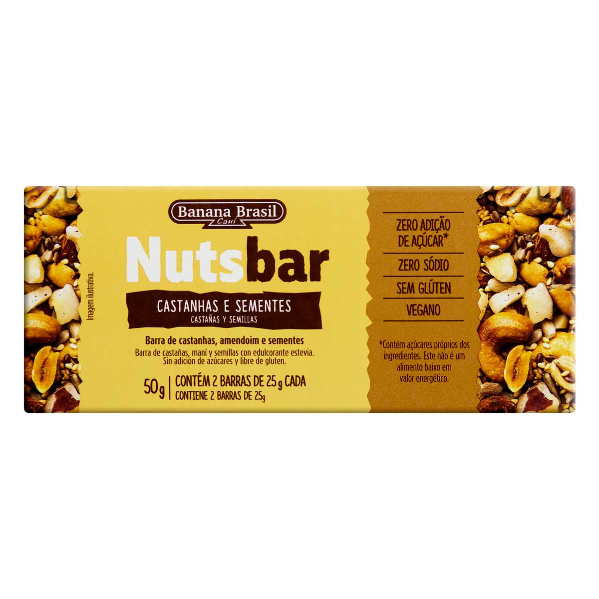 Barra de Nuts Zero Sódio sem Açúcar Sabor Castanhas, Amendoim e Sementes Nutsbar 50g Pack 2 Unidades