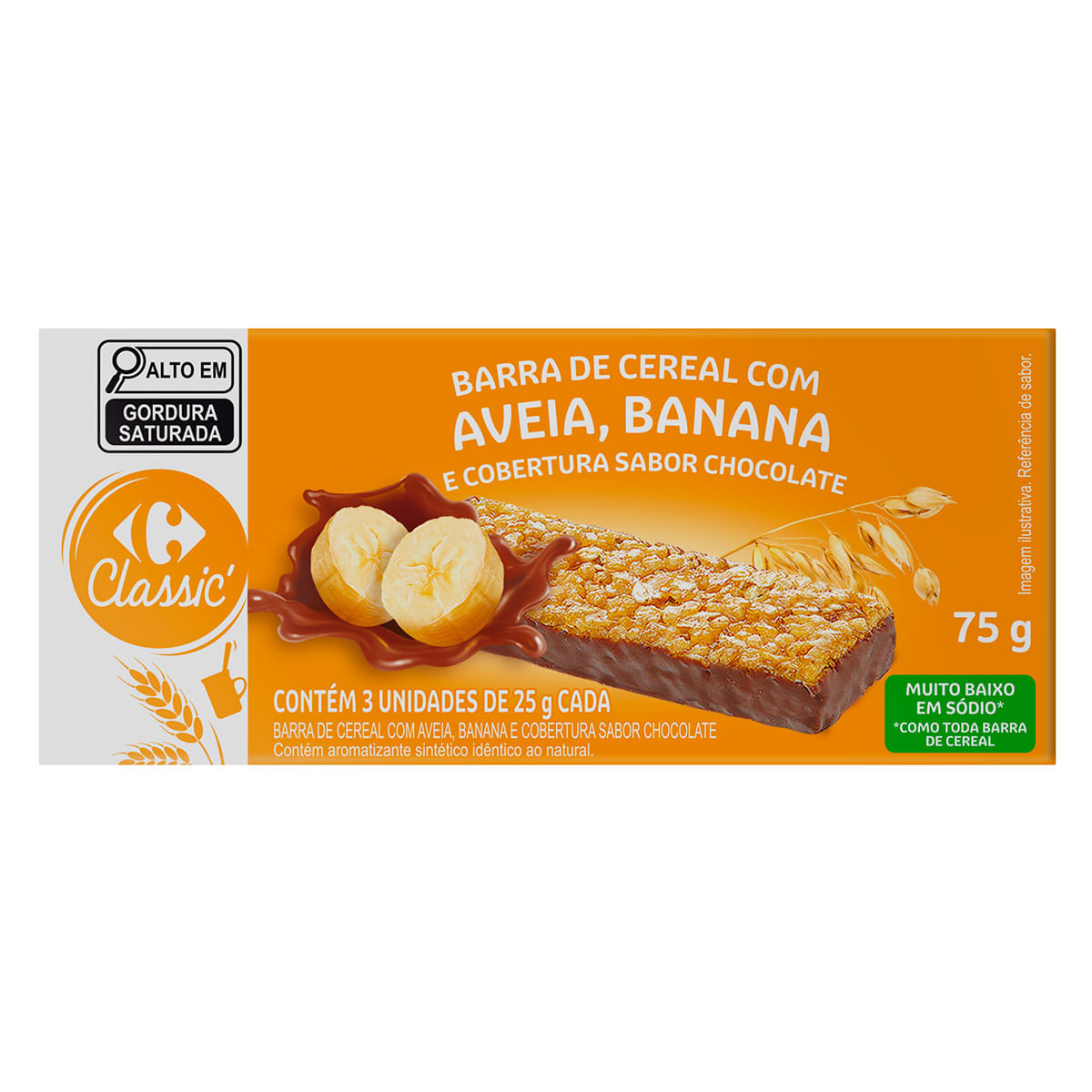 Barra de Cereal Aveia e Banana com Cobertura de Chocolate Carrefour Classic 75 g