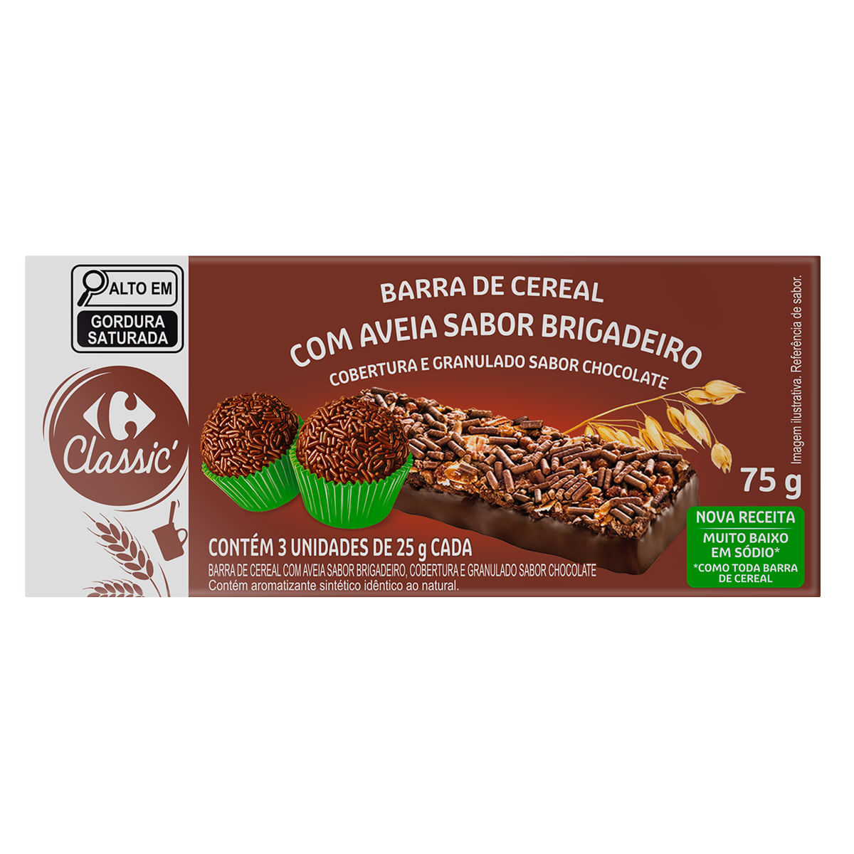 Barra de Cereal Brigadeiro e Aveia com Cobertura de Chocolate Carrefour Classic 75 g