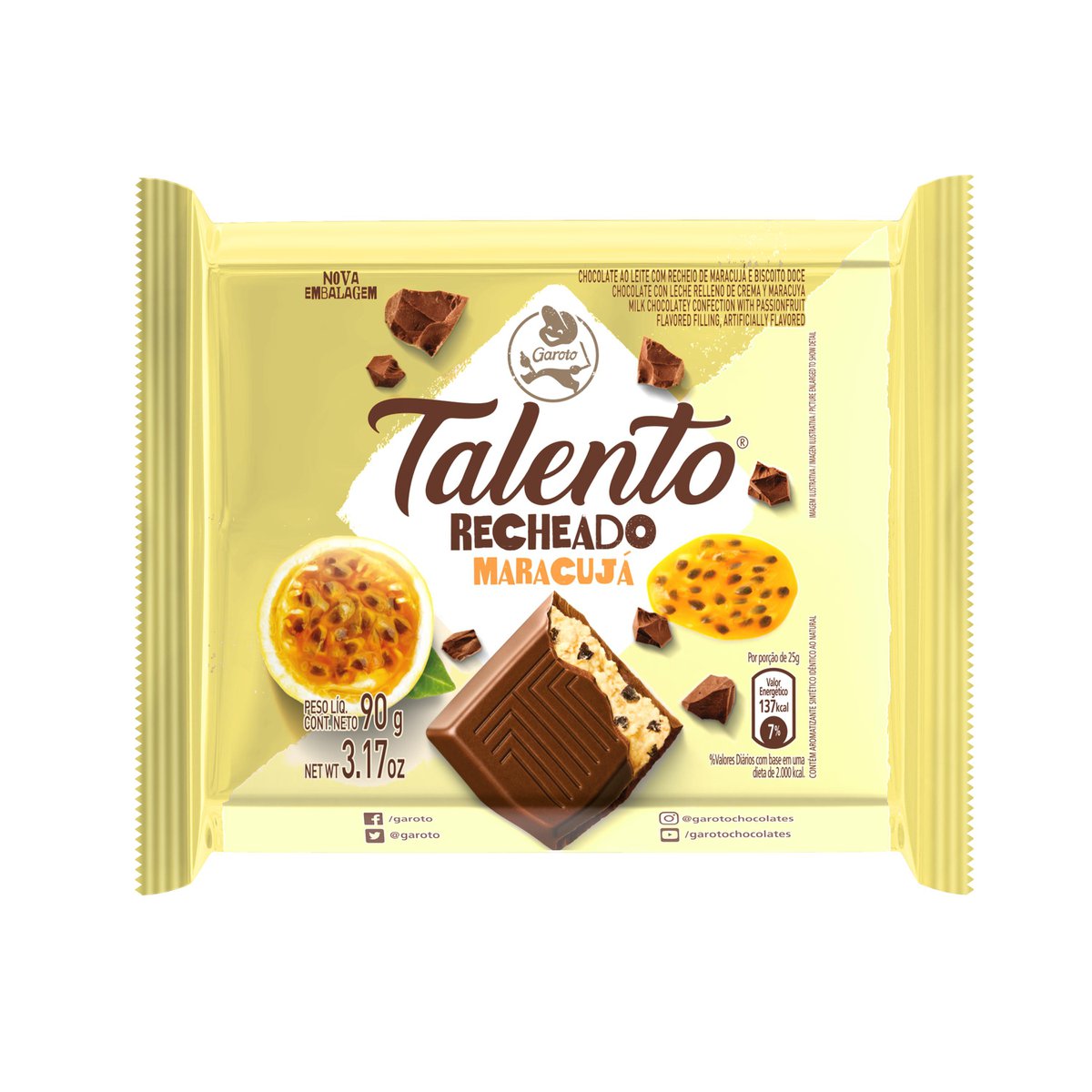 Chocolate ao Leite com Recheio de Torta de Maracujá Talento 90g