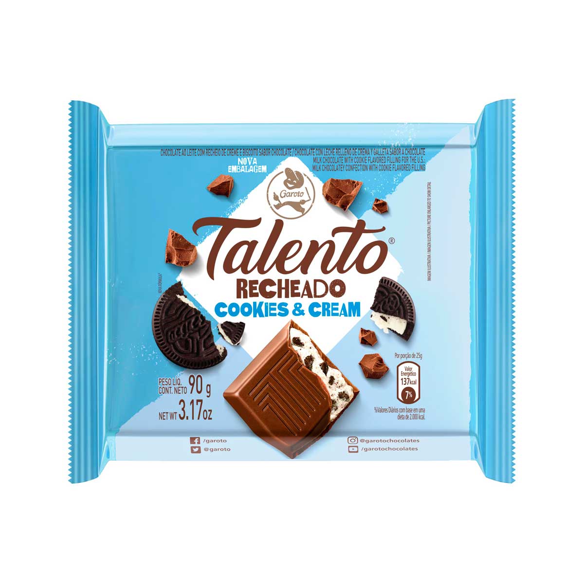 Chocolate Garoto Talento Recheado Cookies 90 g