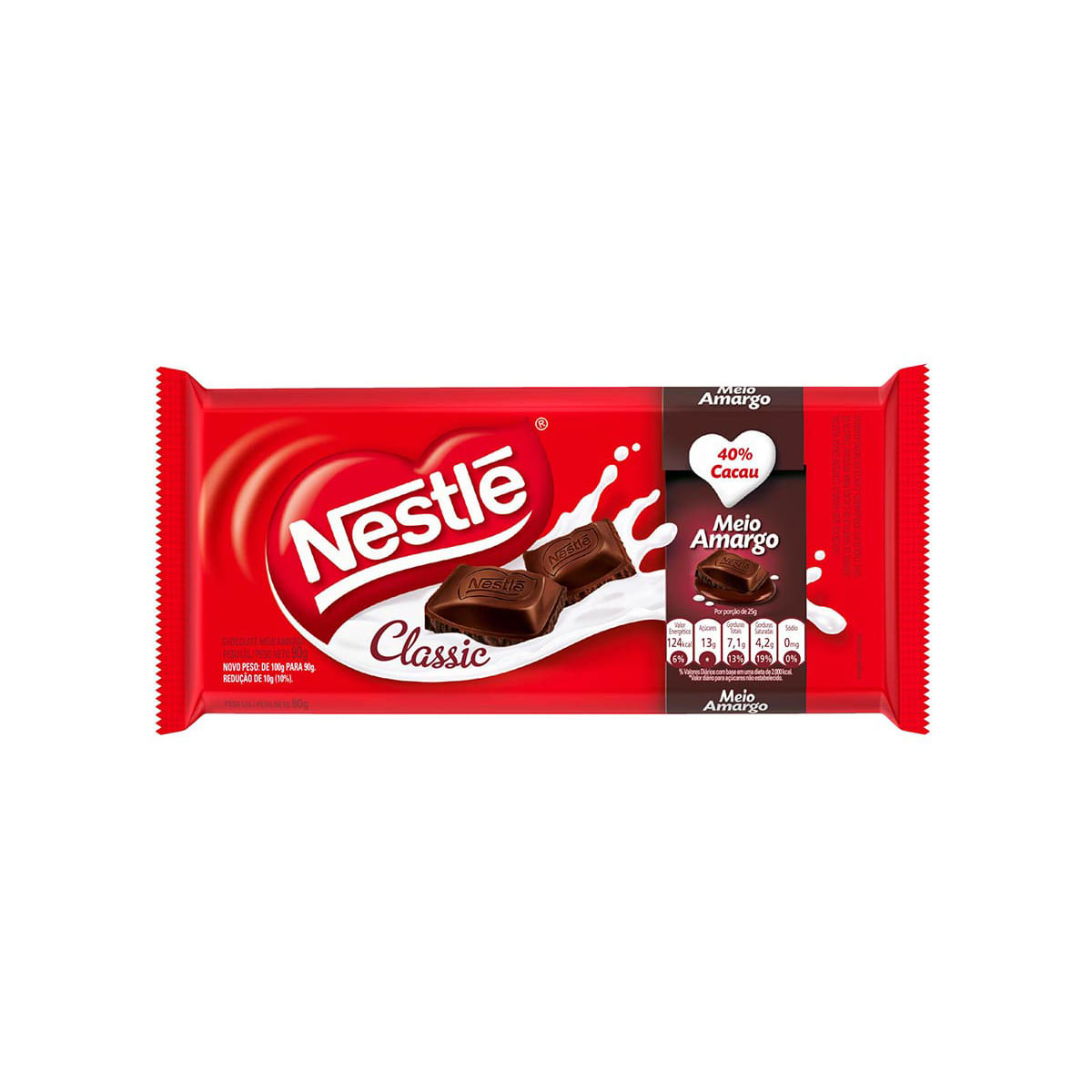 Chocolate Meio Amargo Nestlé Classic 90 g