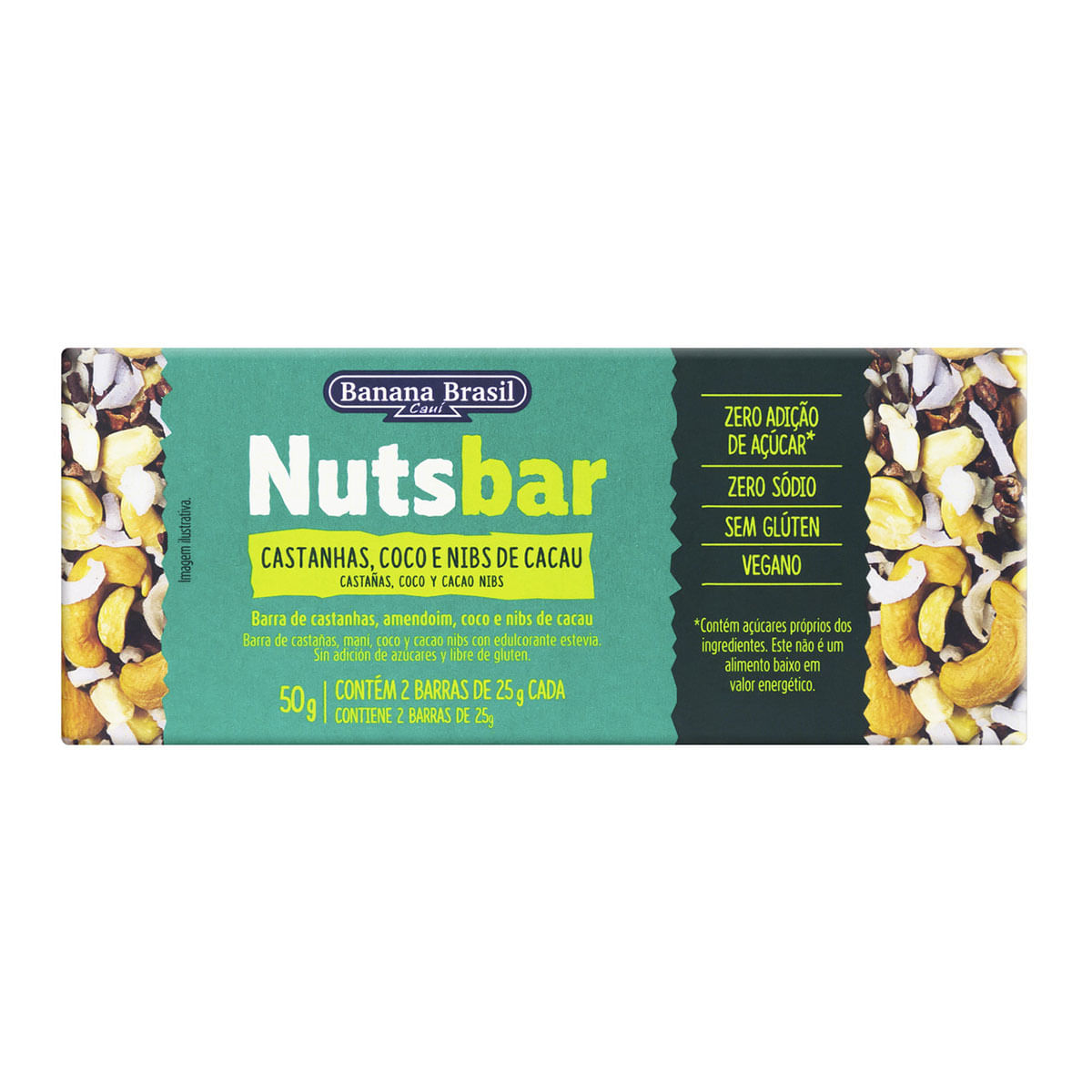 Barra de Nuts com Castanha Coco Nibs de Cacau Zero Sódio Nutsbar 50 g