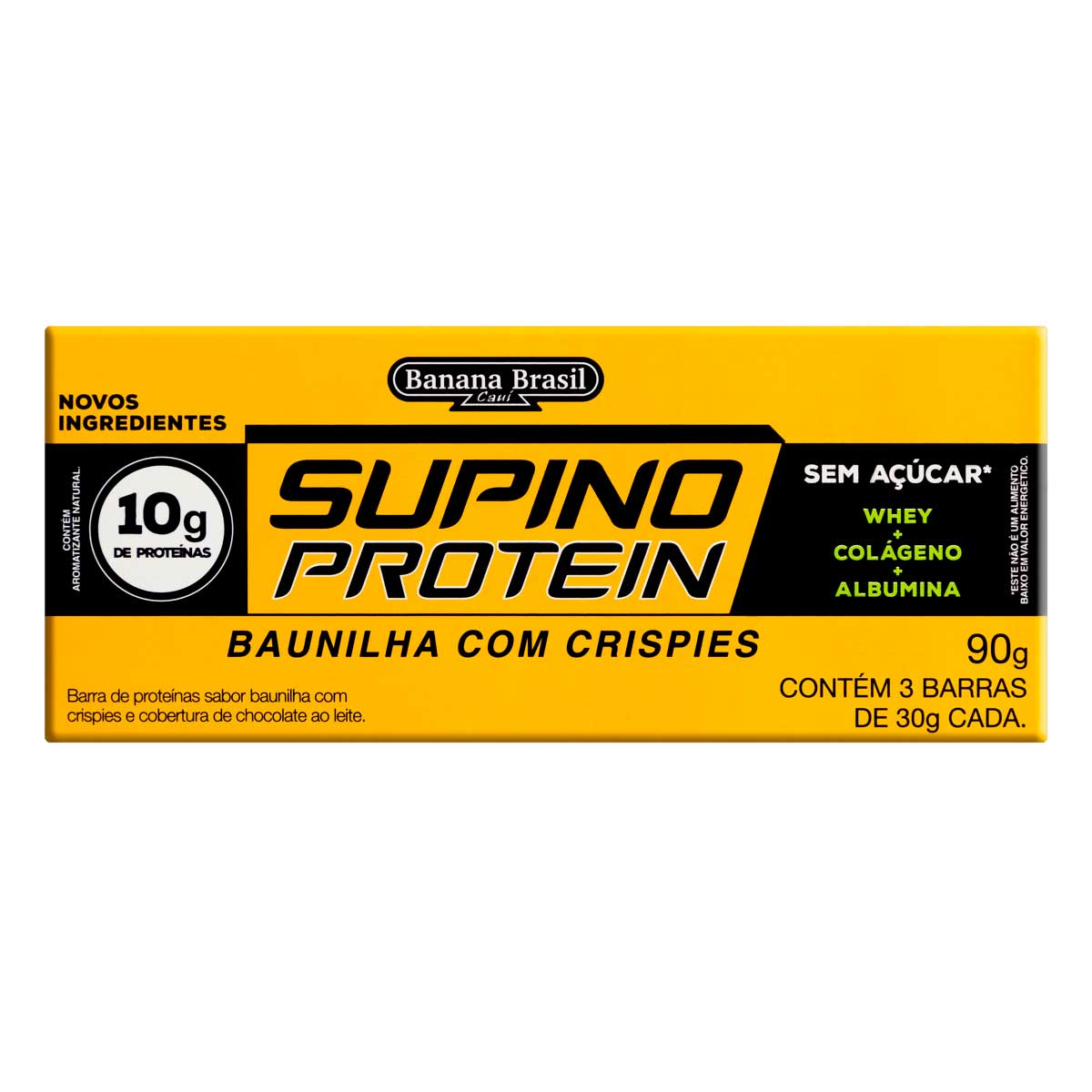 Barra de Proteína Zero Açúcar Sabor Baunilha com Crispies e Cobertura de Chocolate ao Leite Supino 90g Pack 3 Unidades