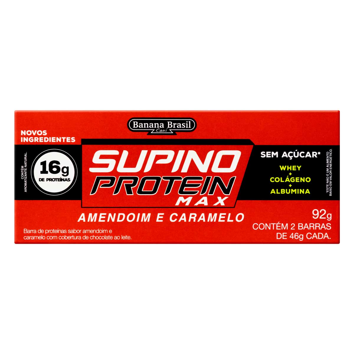 Barra de Proteína Zero Açúcar Whey Amendoim,Caramelo e Cobertura de Chocolate ao Leite Supino 92g Pack 2 Unidades