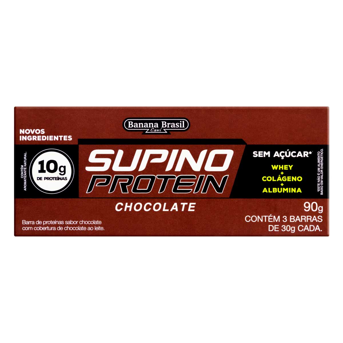 Barra de Proteína Zero Açúcar Whey Sabor e Cobertura de Chocolate ao Leite Supino 90g Pack 3 Unidades