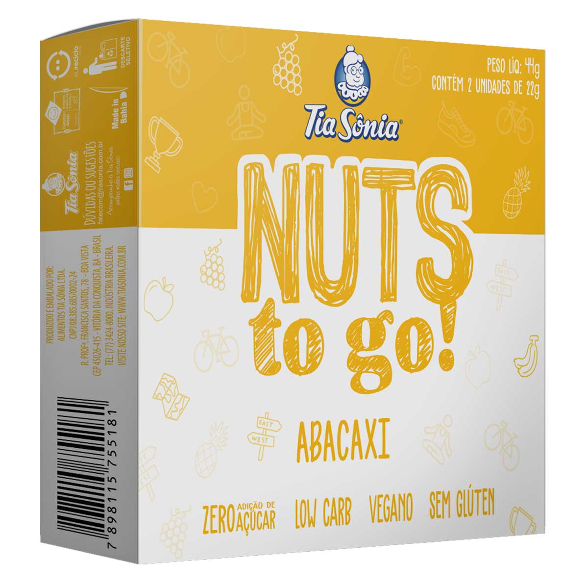 Barra Nuts com Abacaxi Tia Sônia 44 g 2 Unidades