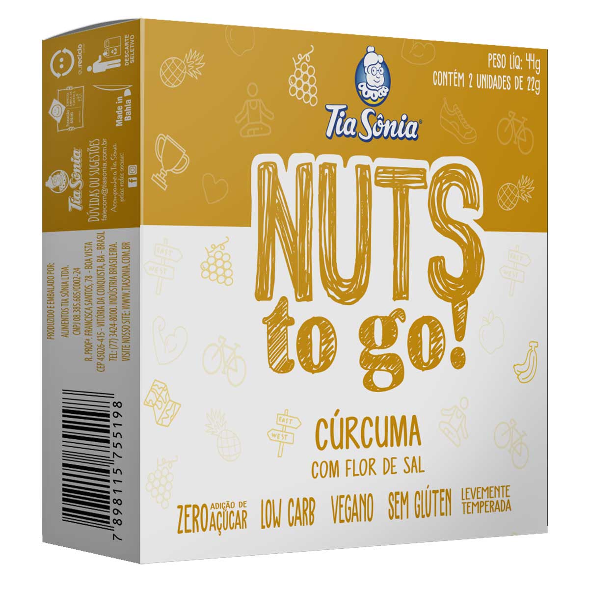 Barra Nuts com Cúrcuma Tia Sônia 44g 2 Unidades