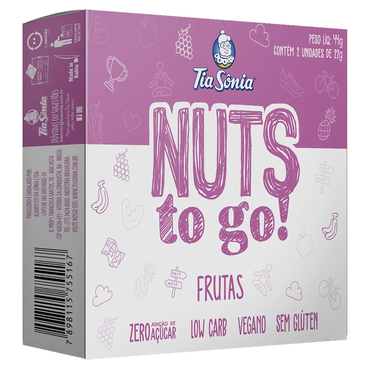 Barra Nuts e Fruit Tia Sônia 44 g 2 Unidades