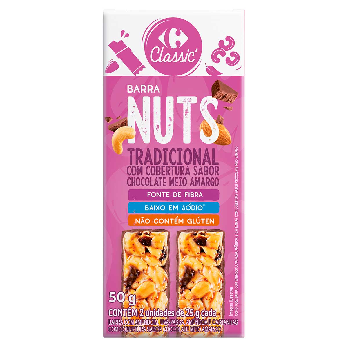 Barra Nuts com Chocolate Carrefour Classic 50g