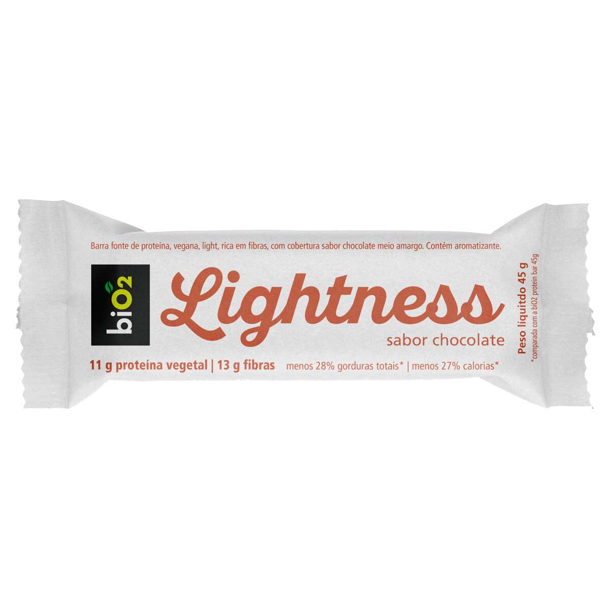 Barra de Proteína Vegana Light Sabor Chocolate biO2 Lightness 45g