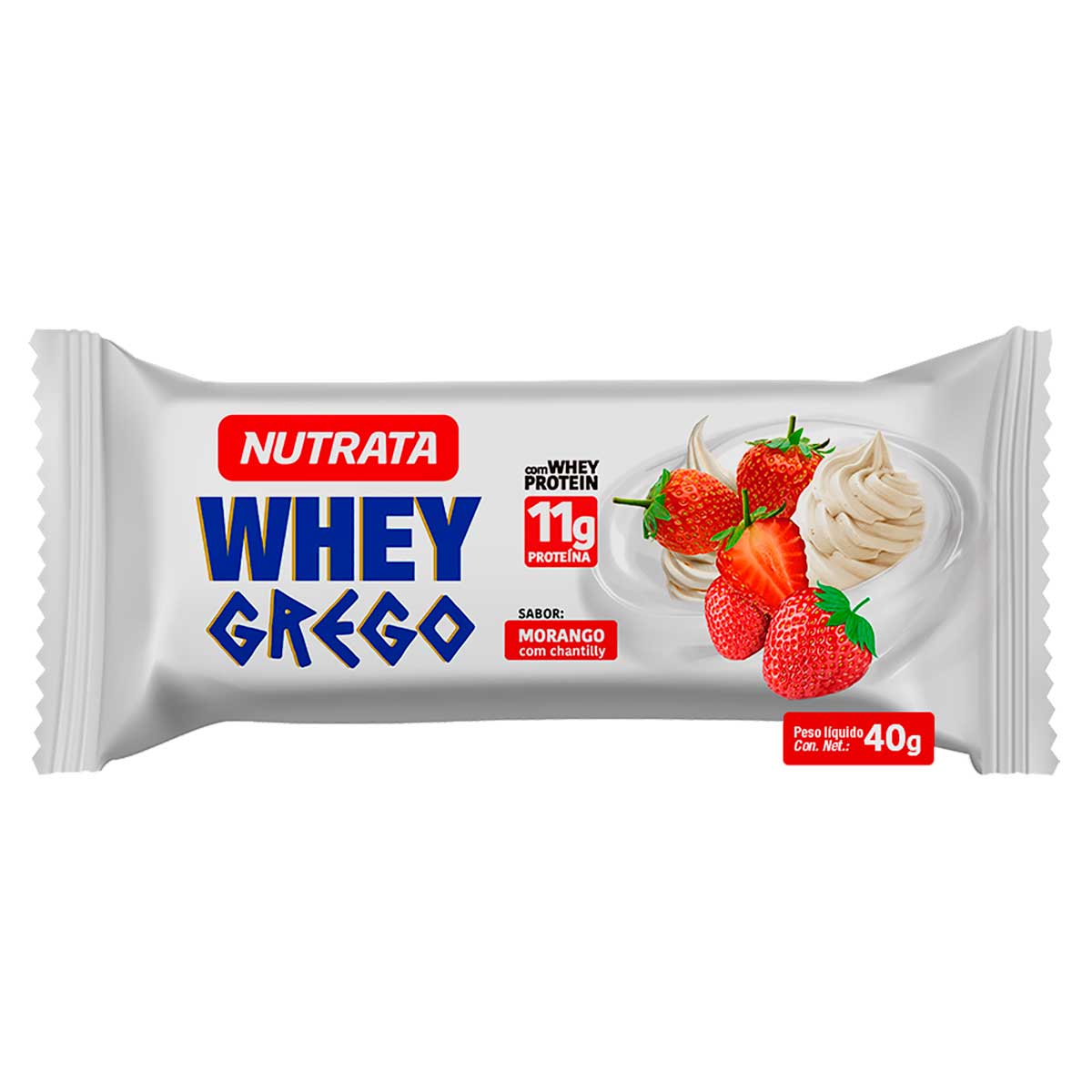 Barra Proteica Whey Bar Grego Sabor Morango Com Chantilly Nutrata 40g