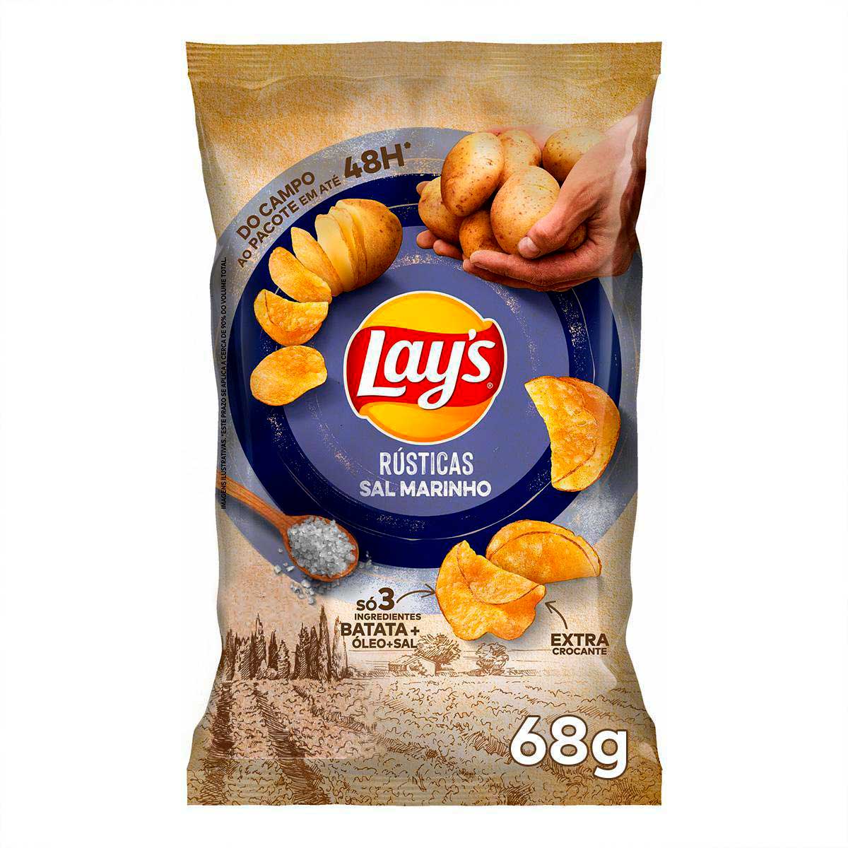 Batata Frita Lays Rústica Sabor Sal Marinho 68g