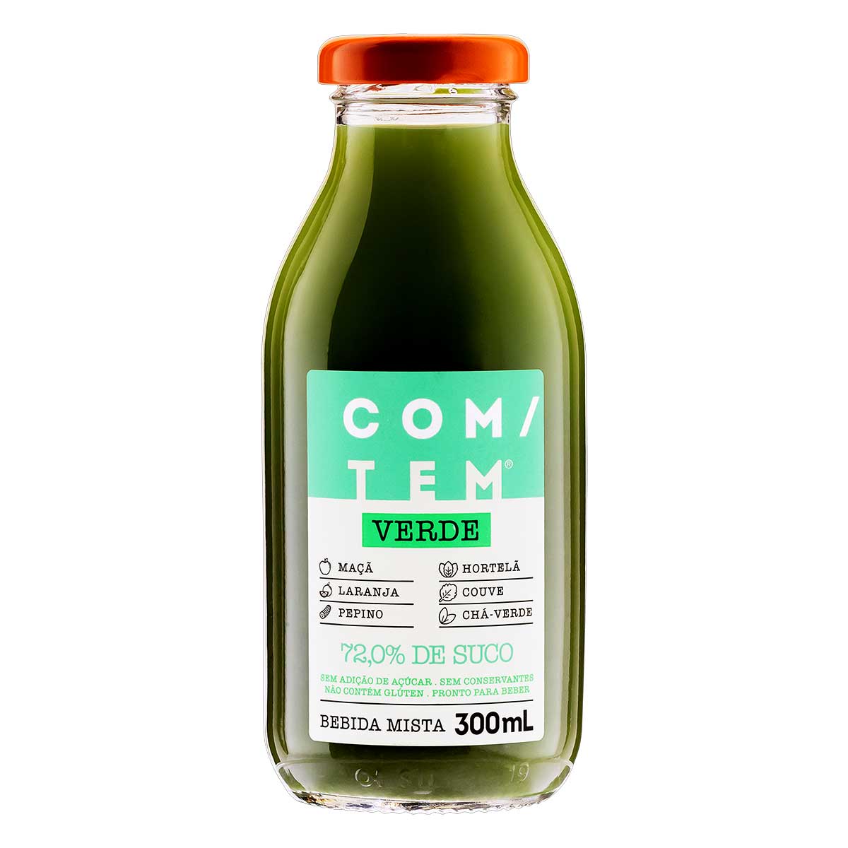 Bebida Mista Verde de Maçã, Laranja, Pepino, Hortelã, Couve e Chá Verde sem Açúcar Com/Tem 300ml