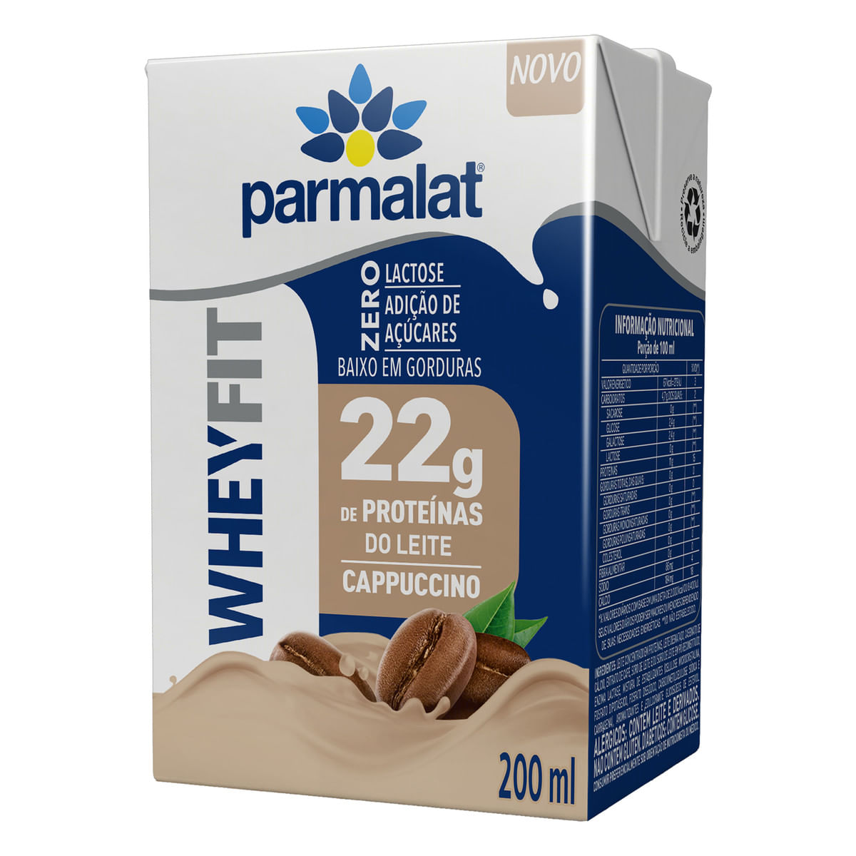 Bebida Láctea Cappuccino Zero Lactose Parmalat WheyFit Caixa 200 ml