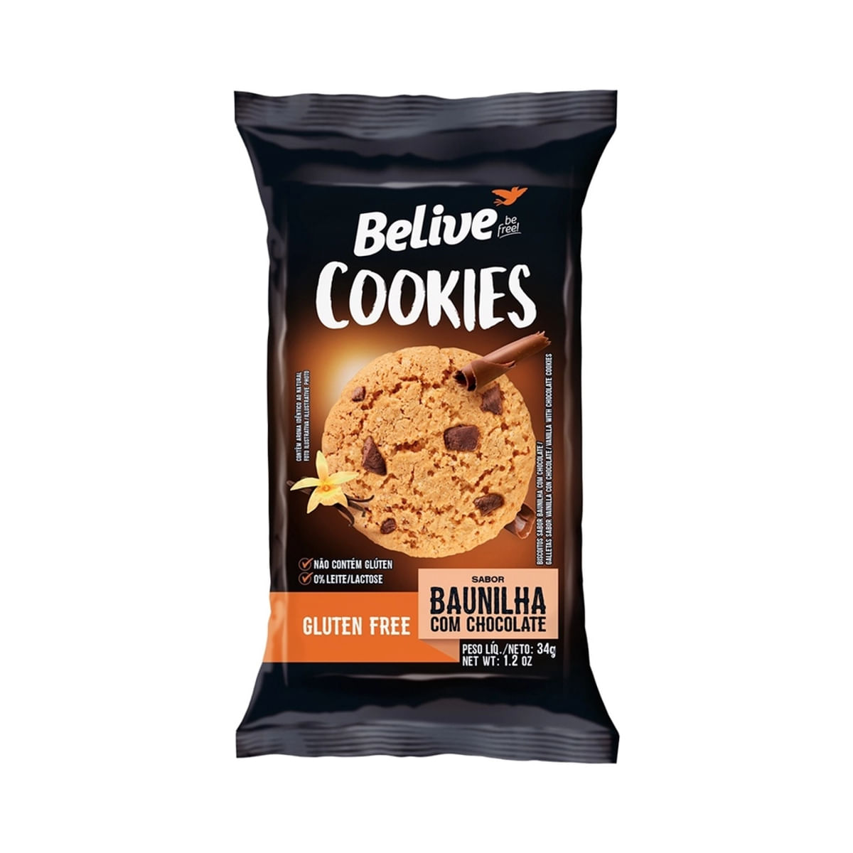 Cookies Sem Glúten Baunilha Com Chocolate Belive 34 g