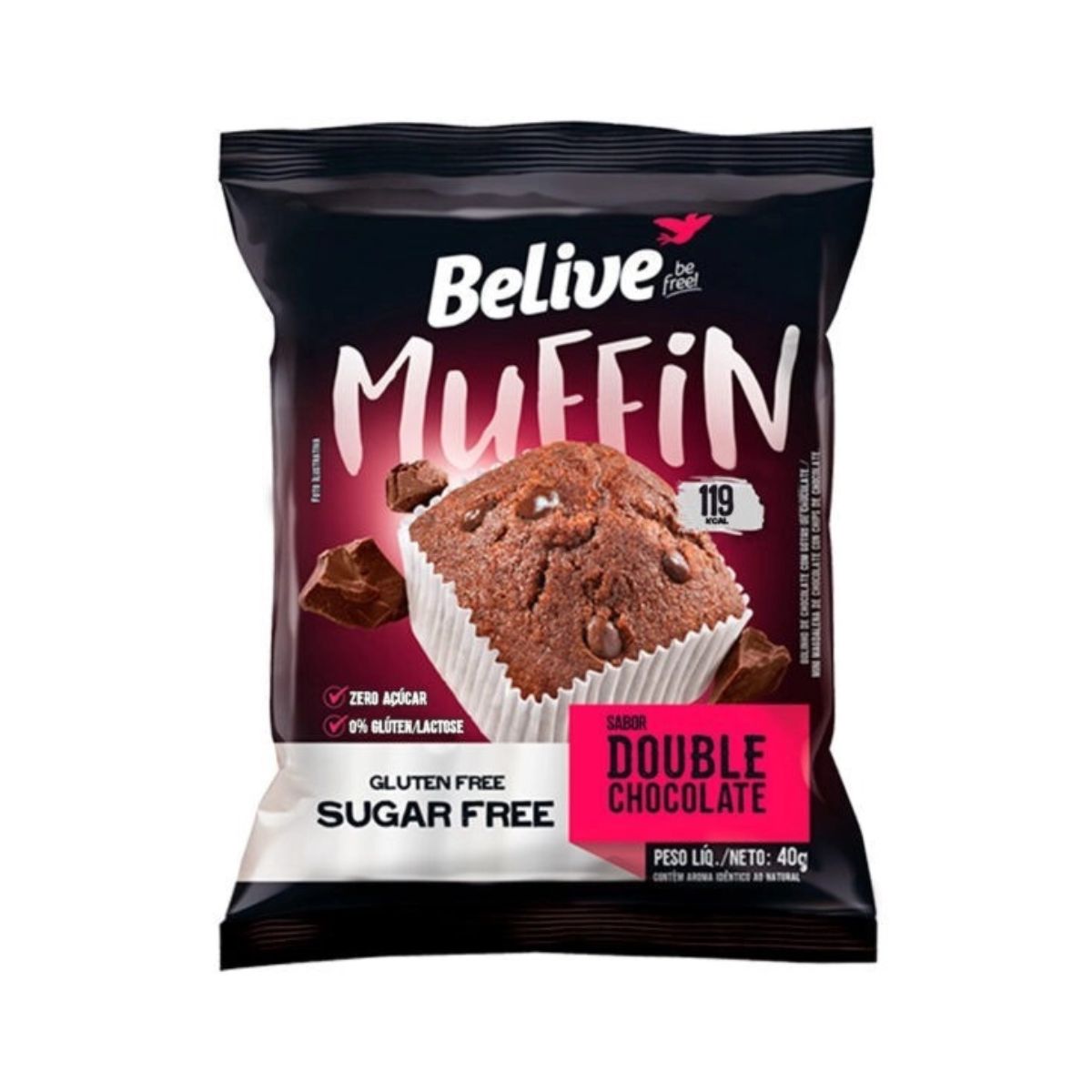 Muffin Double Chocolate sem Açúcar Belive com 40 g