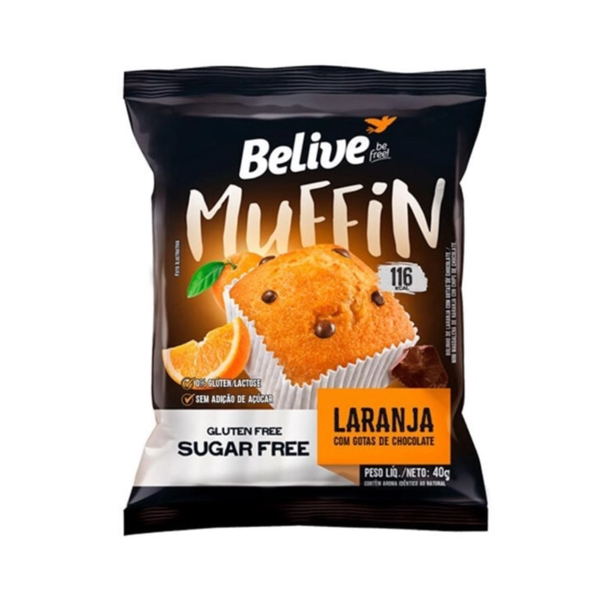 Bolinho Sem Açucar Laranja com Gotas de Chocolate Belive 40gr