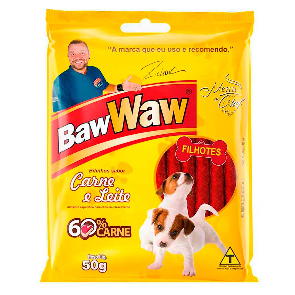 Bifinho para Cães Filhotes Baw Waw Sabor Carne e Leite 50g