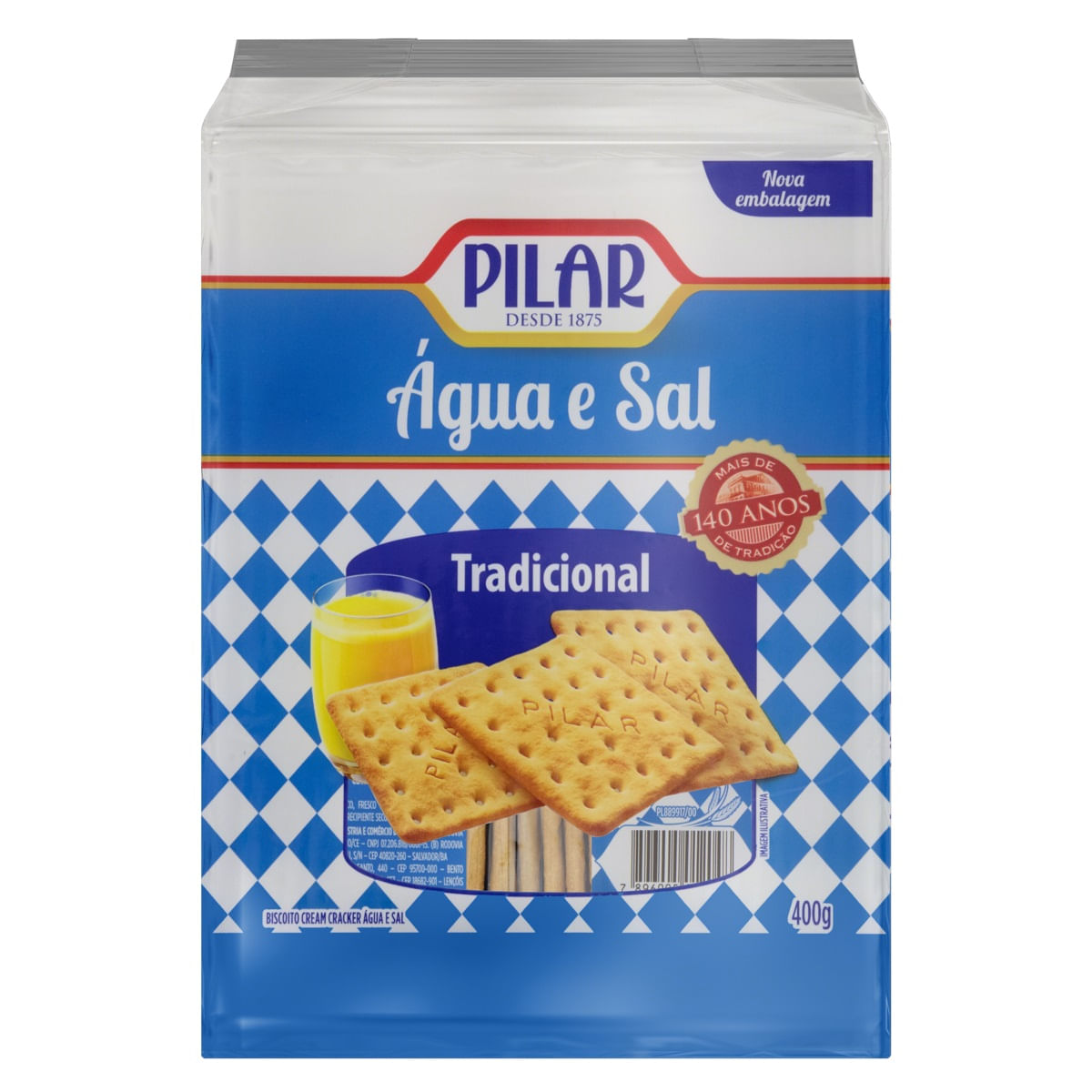 Biscoito Cream Cracker Água e Sal Pilar 400 g