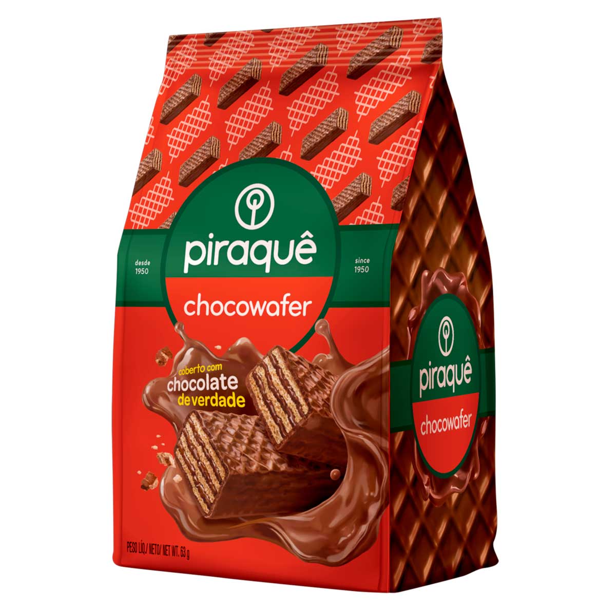 Wafer Recheio e Cobertura de Chocolate Piraquê Chocowafer 63g