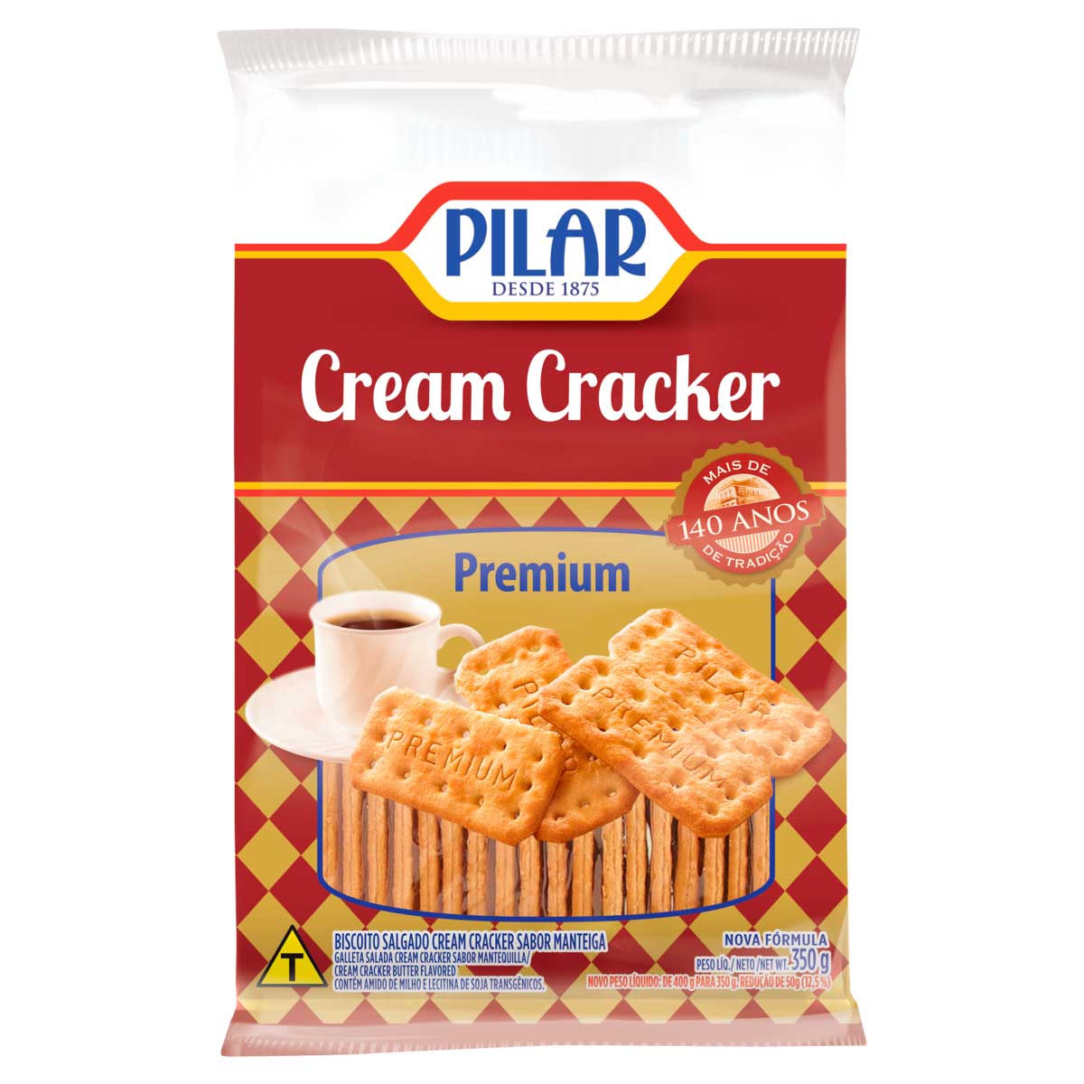 Biscoito Cream Cracker Sabor Manteiga Pilar Premium 350g