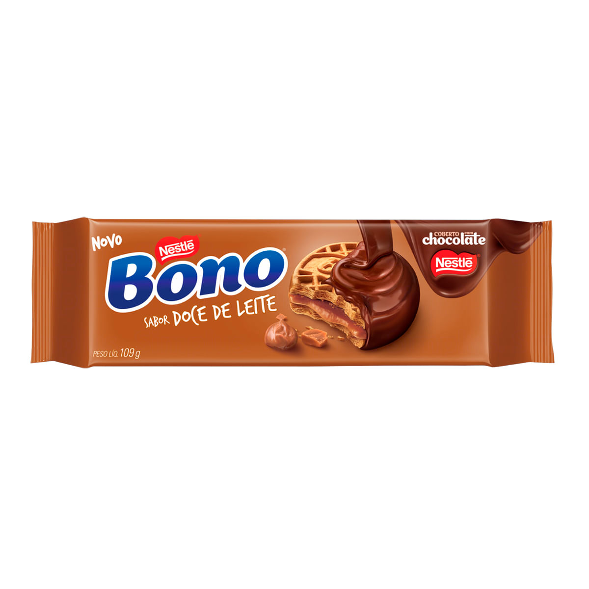 Biscoito Recheado  Doce Leite Cobertura Chocolate Bono 109 g