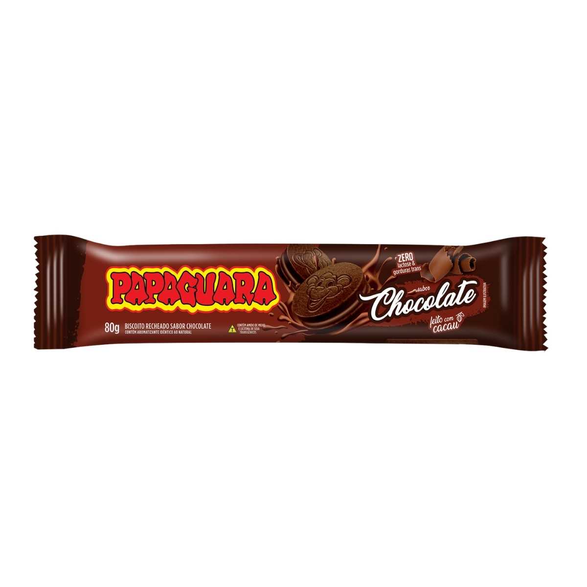 Biscoito de Chocolate Recheio Chocolate Papaguara 80 g