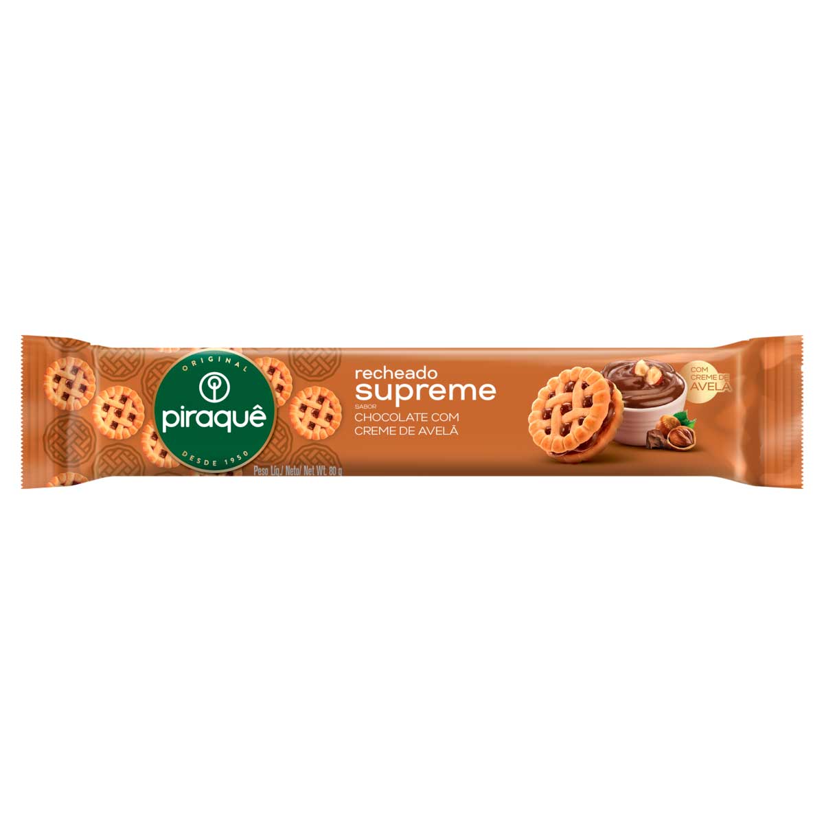 Biscoito Recheado de Chocolate com Creme de Avelã Piraquê Supreme 80g