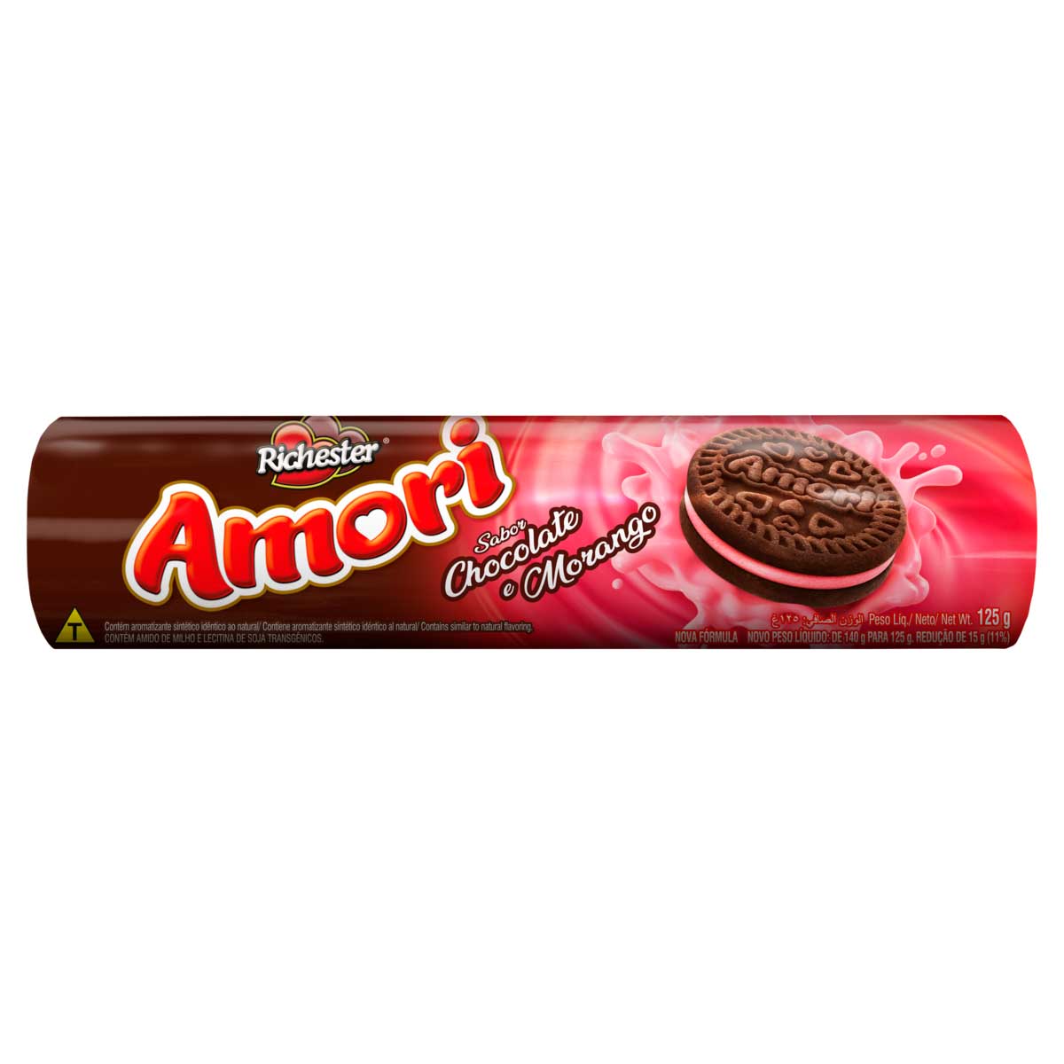 Biscoito de Chocolate Recheado de Morango Richester Amori 125g