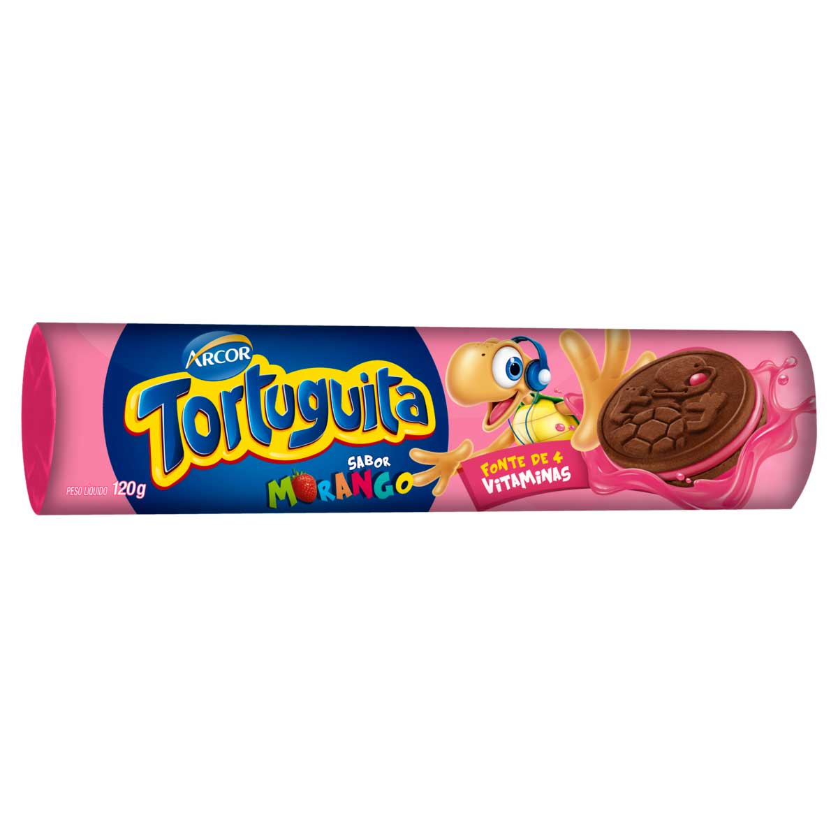 Biscoito Chocolate Recheio Morango Tortuguita 120g