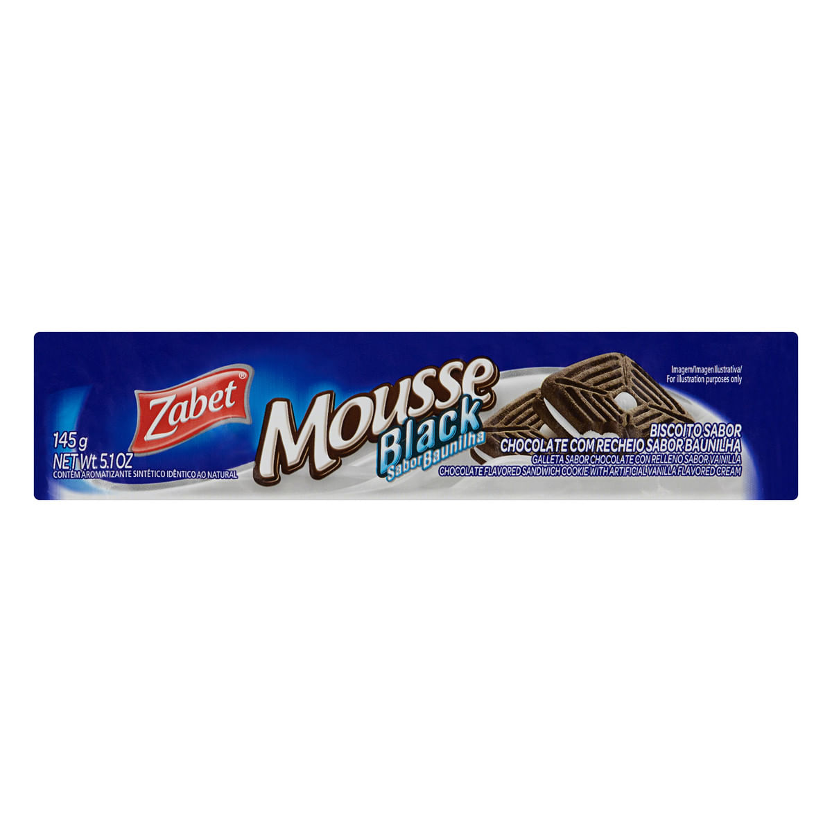 Biscoito Chocolate Recheio Baunilha Zabet Mousse Black Pacote 145 g