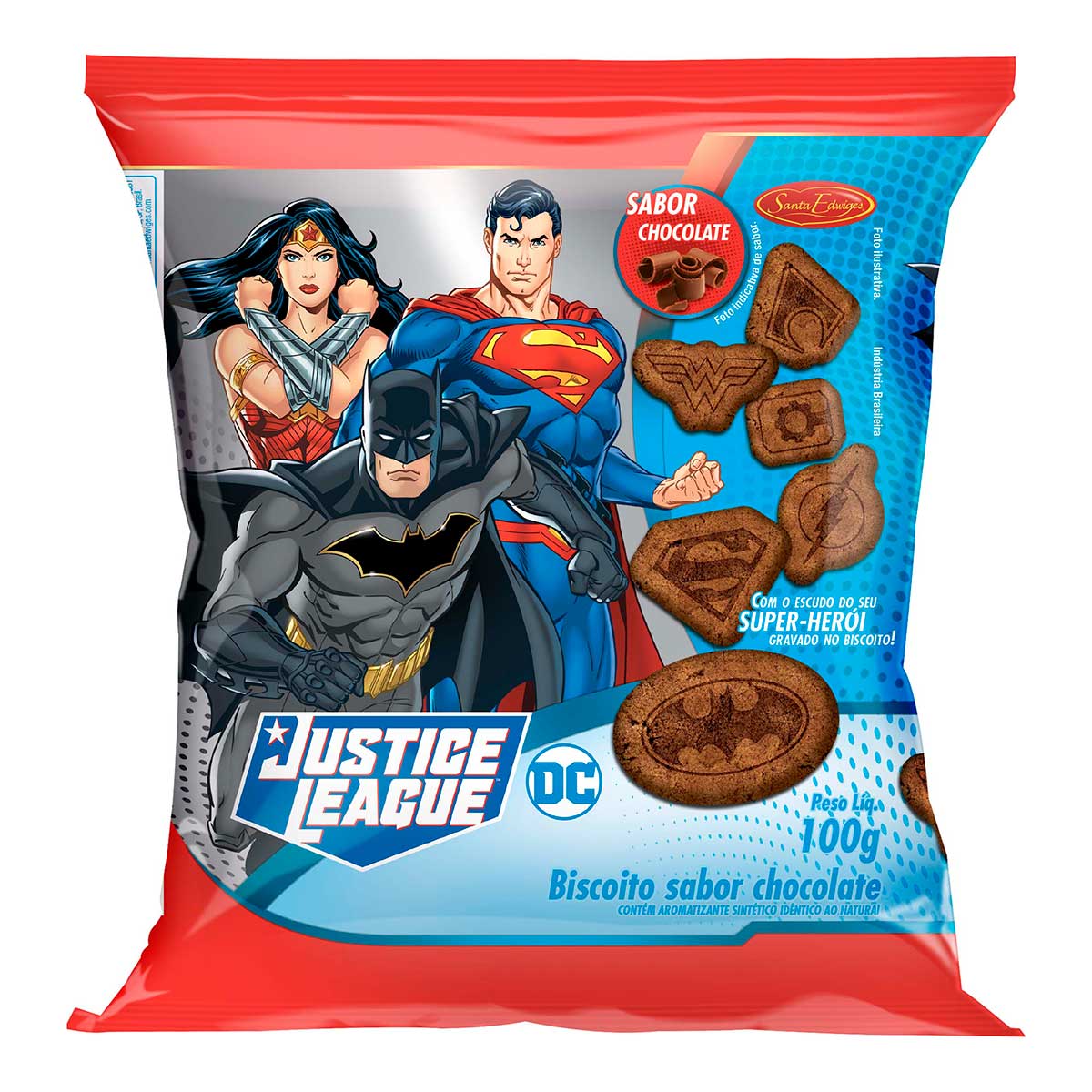 Biscoito Sabor Chocolate Santa Edwiges Liga da Justiça 100g