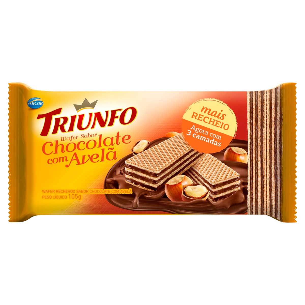 Biscoito Wafer Recheio Chocolate com Avelã Triunfo 105g