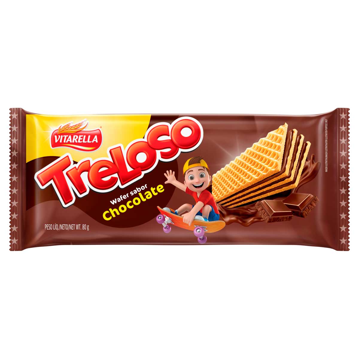 Biscoito Wafer com Recheio de Chocolate Vitarella Treloso 80g