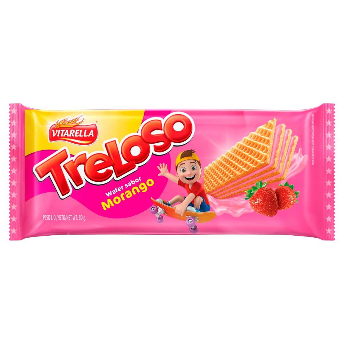 Biscoito Wafer com Recheio de Morango Vitarella Treloso 80g