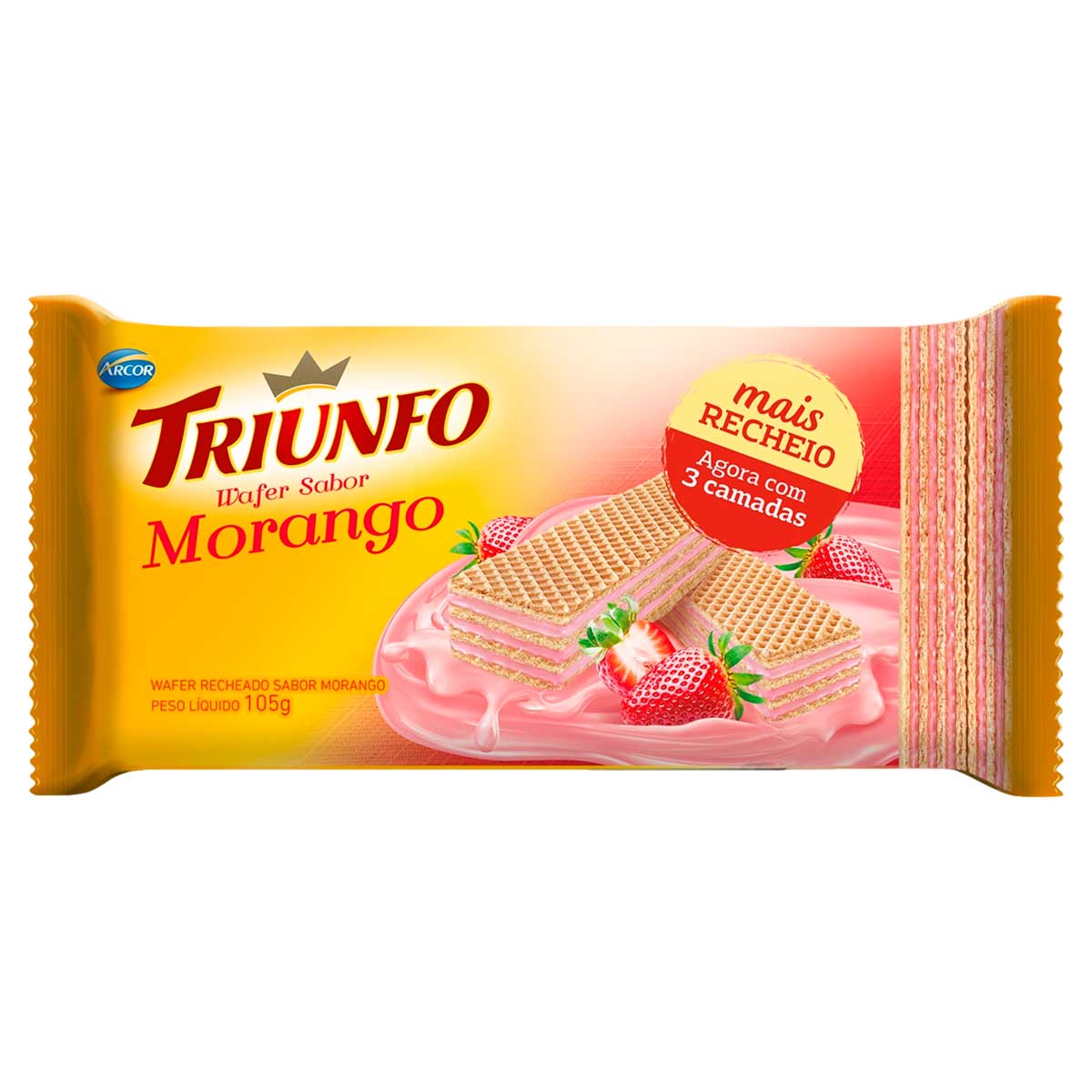 Biscoito Wafer Recheio Morango Triunfo 105g