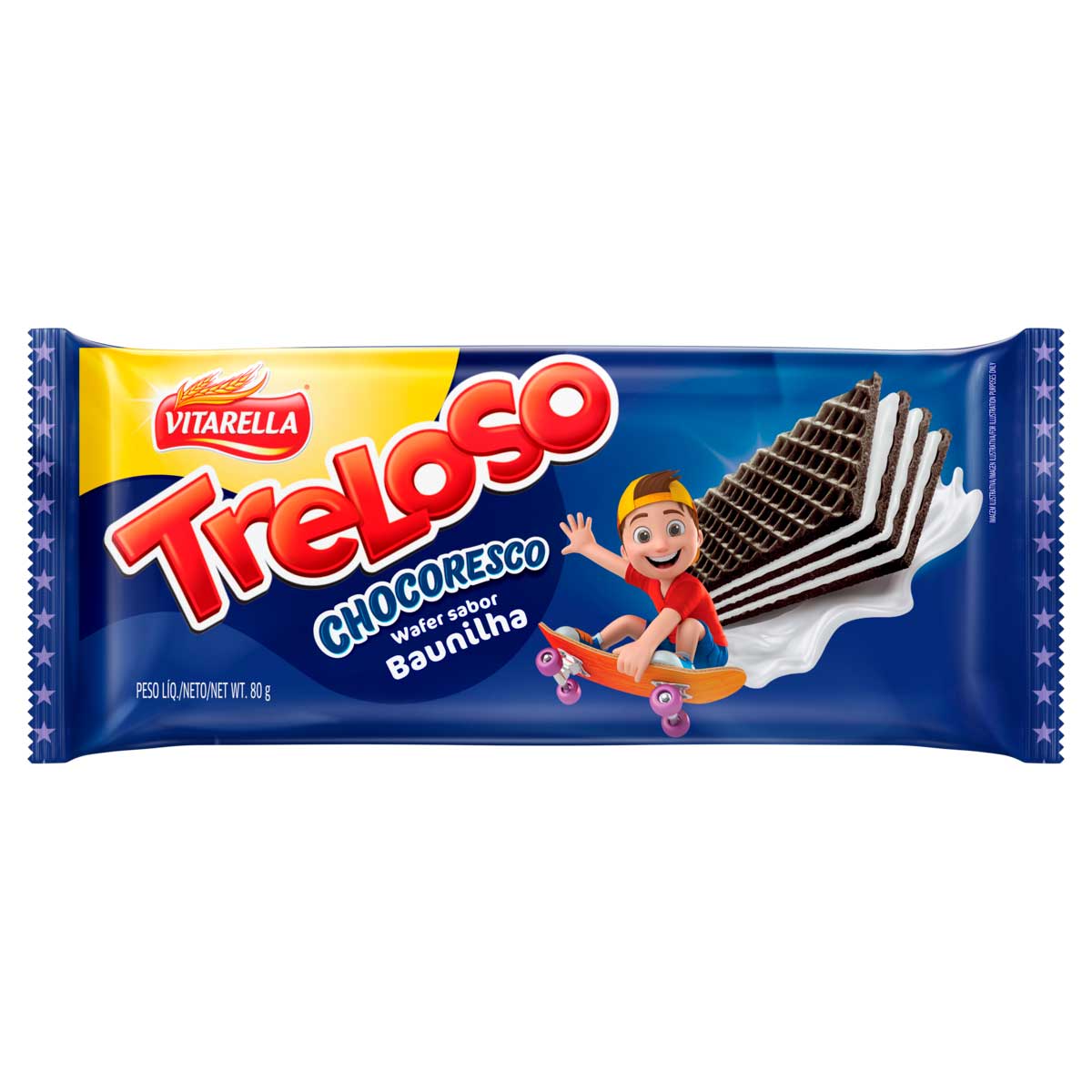 Biscoito Wafer com Recheio de Baunilha Vitarella Treloso Chocoresco 80g