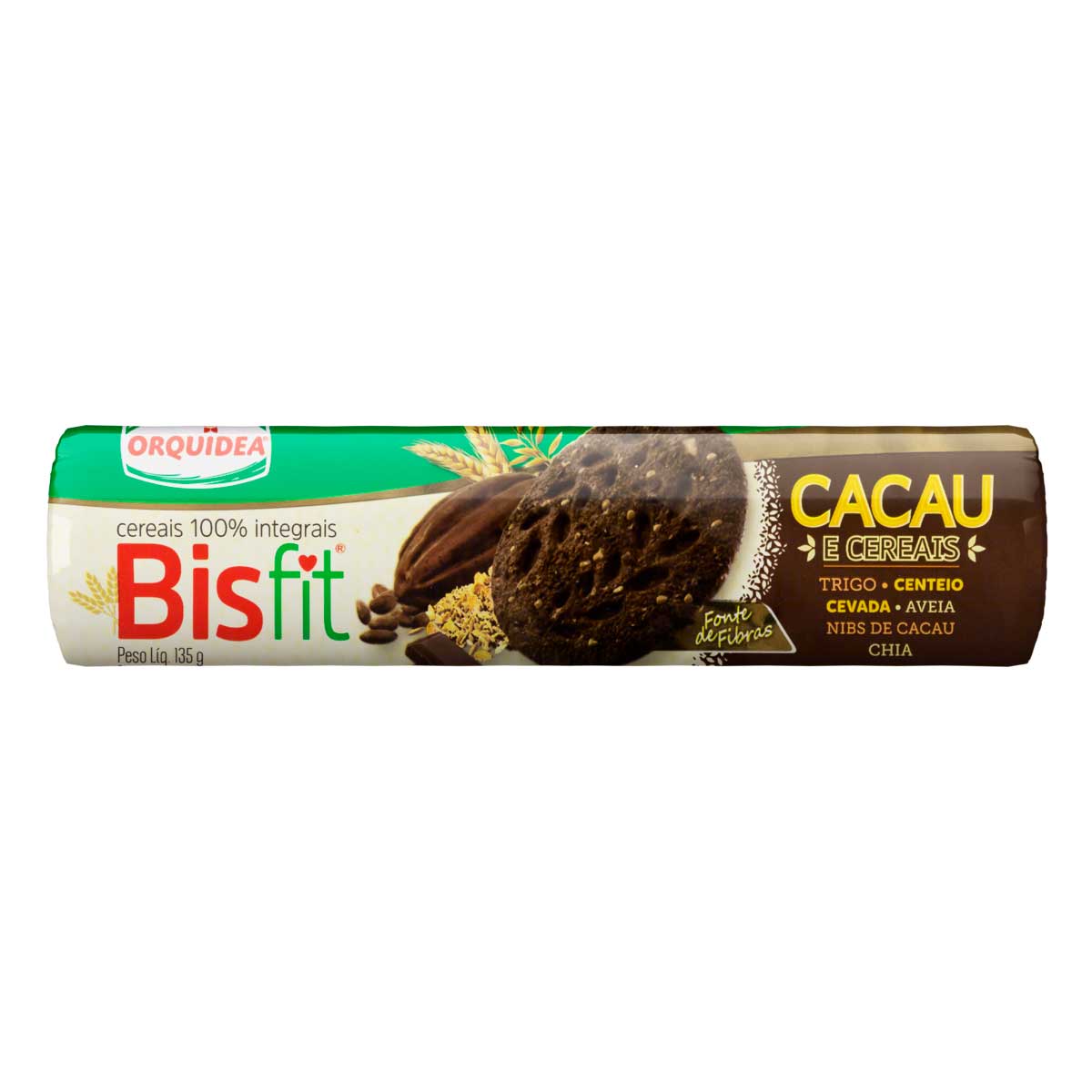 Biscoito Integral Sabor Cacau e Cereais Orquídea Bisfit 135g