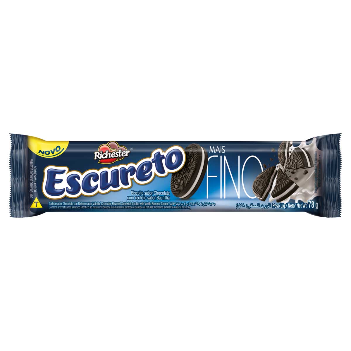 Biscoito de Chocolate com Recheio de Baunilha Richester Escureto 78g