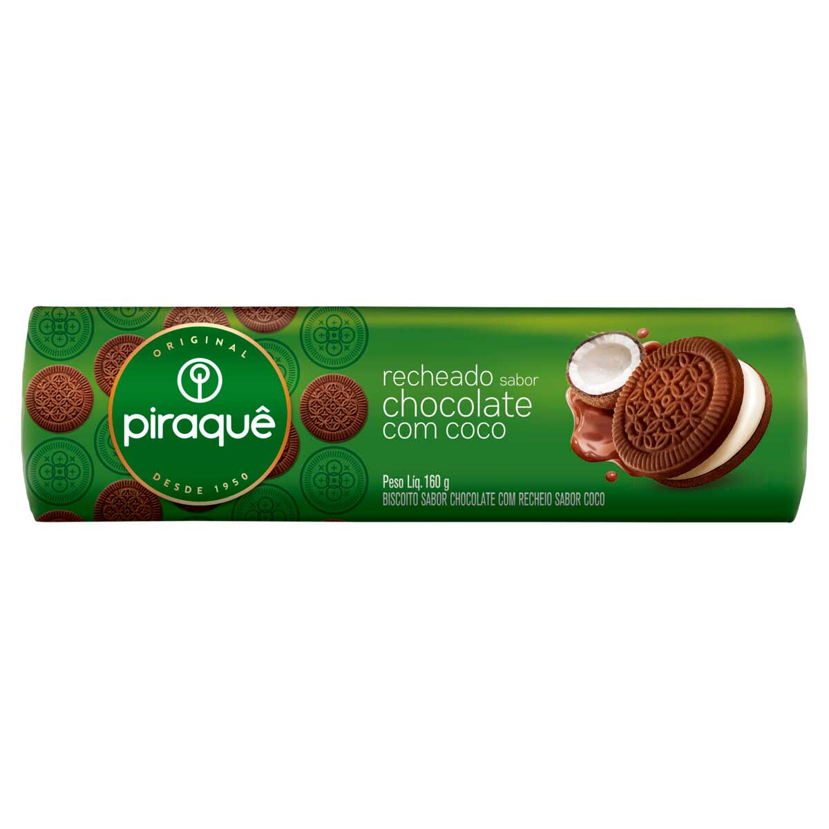 Biscoito Chocolate Recheio Coco Piraquê 160g