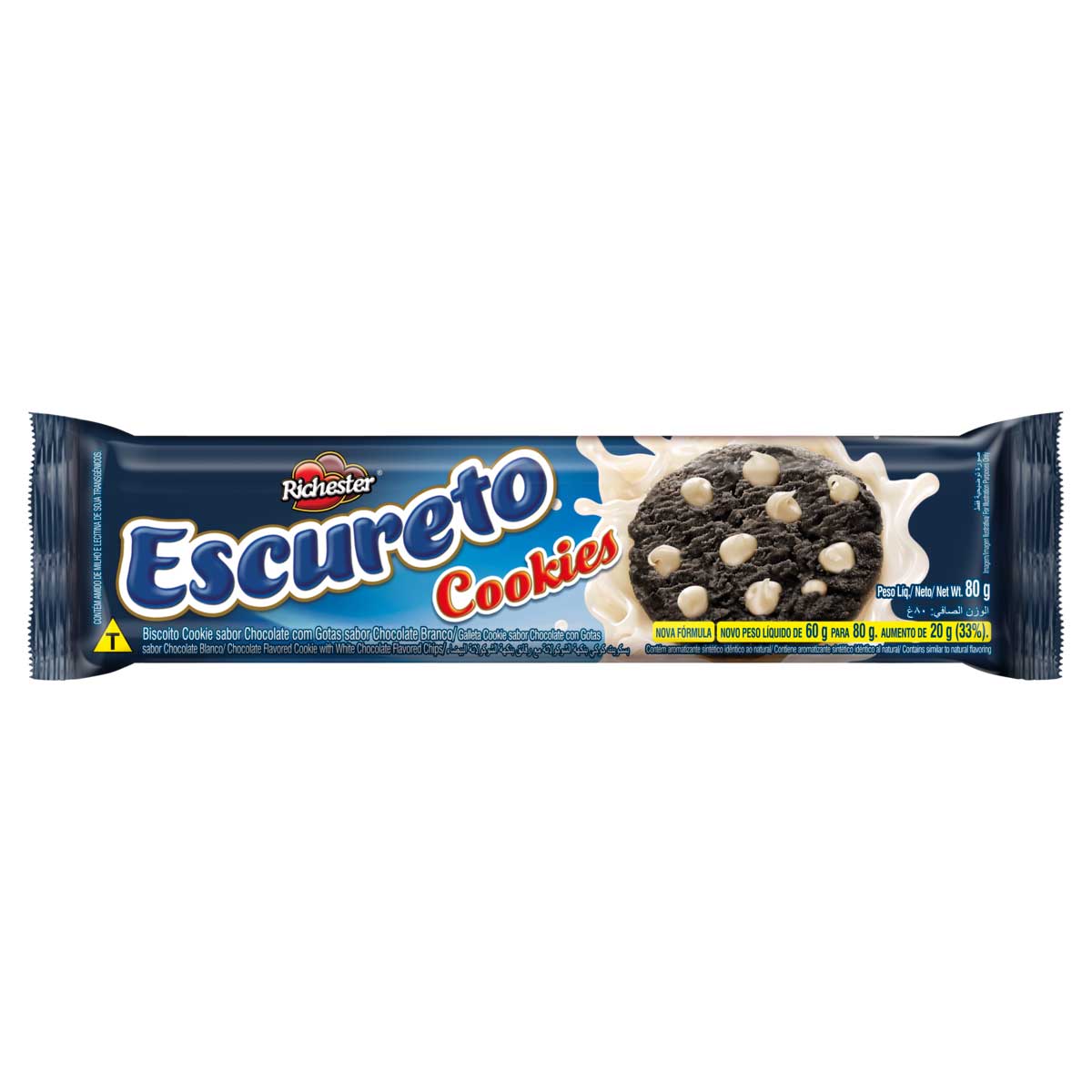 Cookie de Chocolate com Gotas de Chocolate Branco Richester Escureto 80g