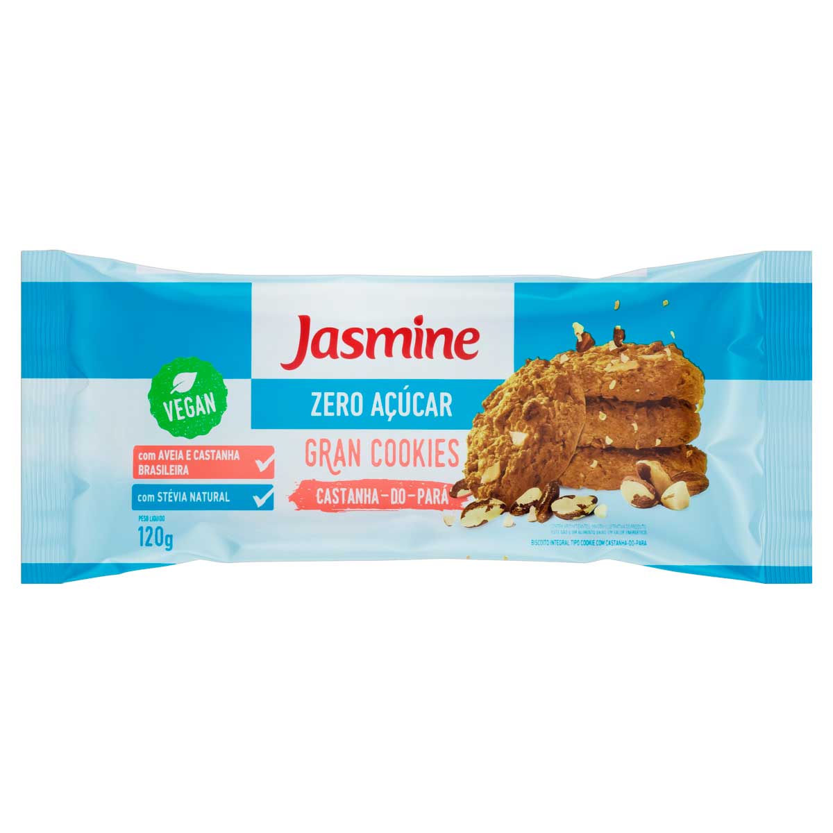 Biscoito Cookie Integral Castanha-do-Pará Zero Açúcar Jasmine Gran Cookies Pacote 120 g