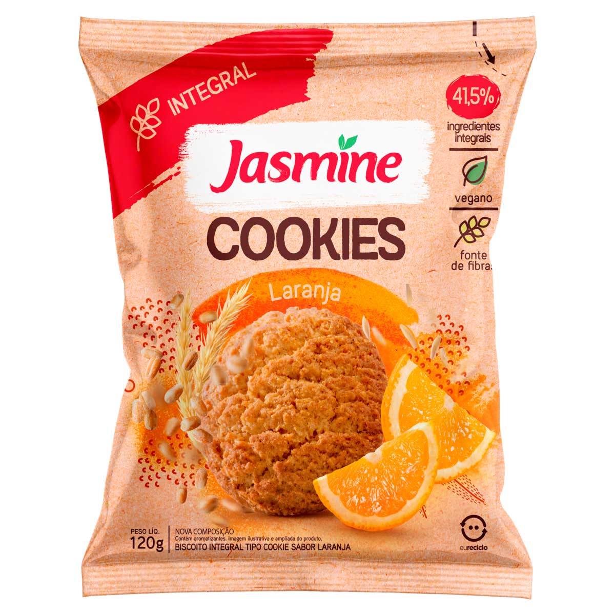 Biscoito Cookie Integral Laranja Jasmine Pacote 150 g