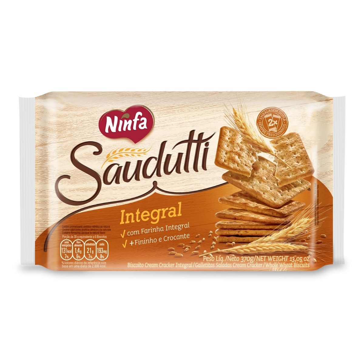 Biscoito Cream Cracker Integral Saudutti 370 g