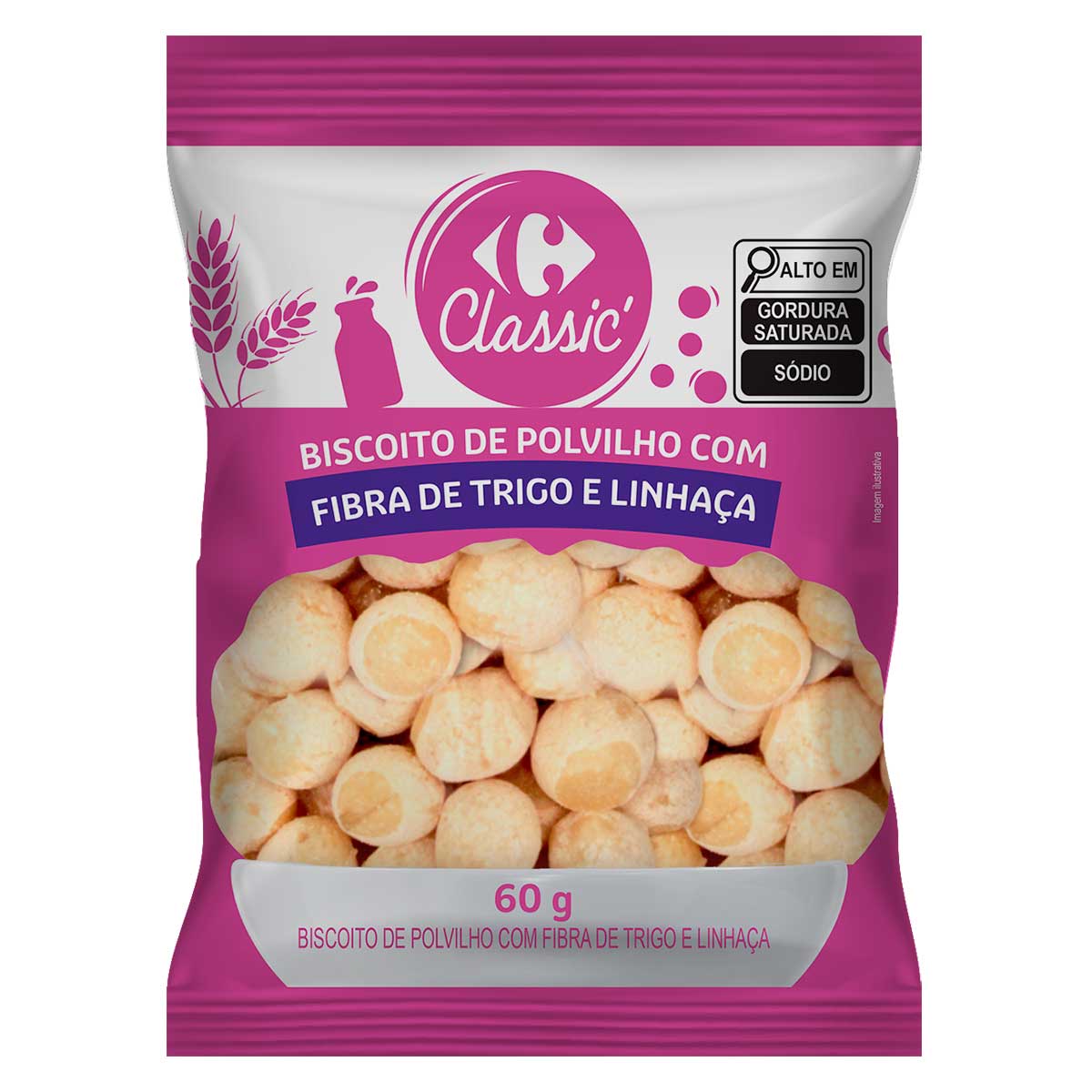 Biscoito de Polvilho com Fibra de Trigo e Linhaça Carrefour Classic 60g